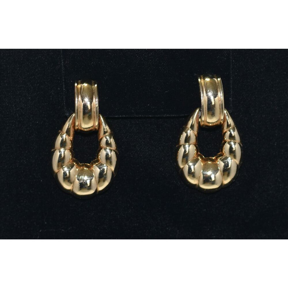 DONALD STANNARD Vintage Chunky Gold Plated Door Knocker Clip Earrings